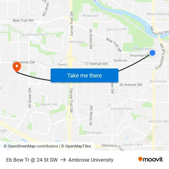 Eb Bow Tr @ 24 St SW to Ambrose University map
