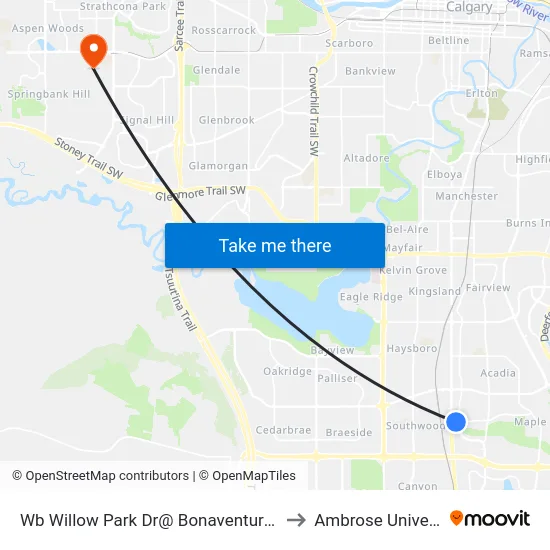 Wb Willow Park Dr@ Bonaventure Dr SE to Ambrose University map