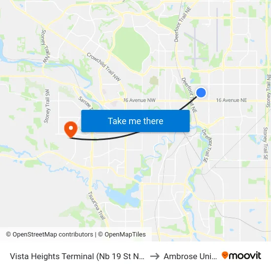 Vista Heights Terminal (Nb 19 St NE @ 24 Av Ne) to Ambrose University map