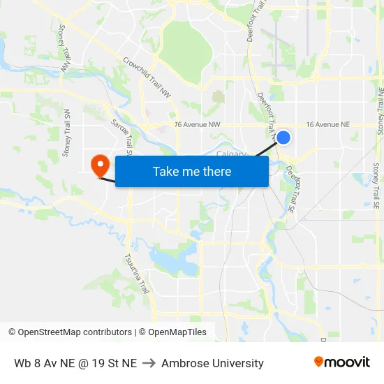 Wb 8 Av NE @ 19 St NE to Ambrose University map