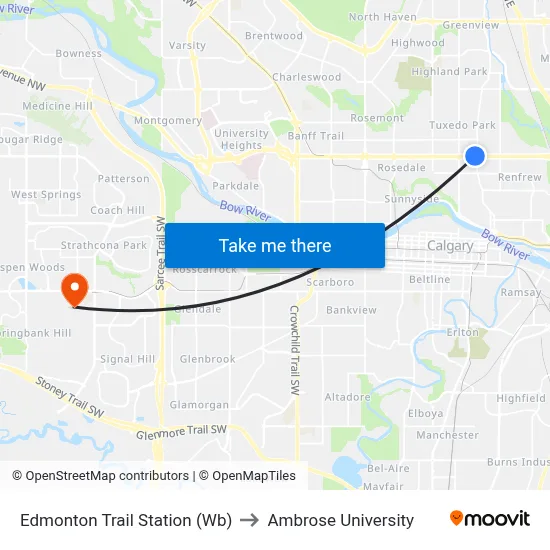 Edmonton Trail Station (Wb) to Ambrose University map