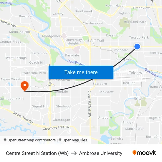 Centre Street N Station (Wb) to Ambrose University map