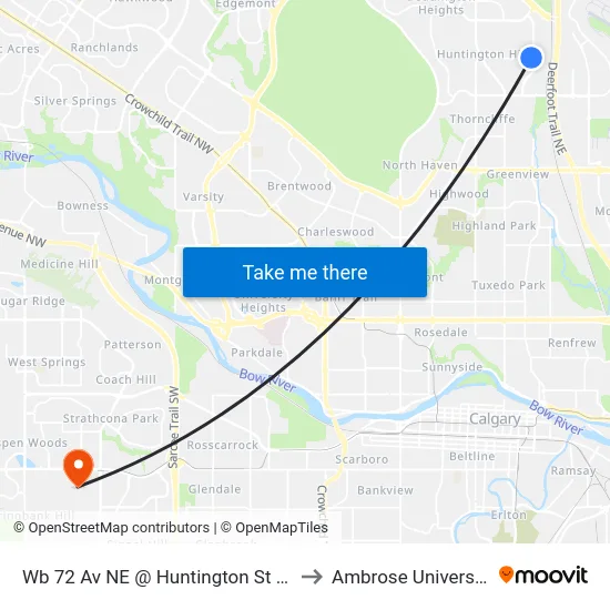 Wb 72 Av NE @ Huntington St NE to Ambrose University map