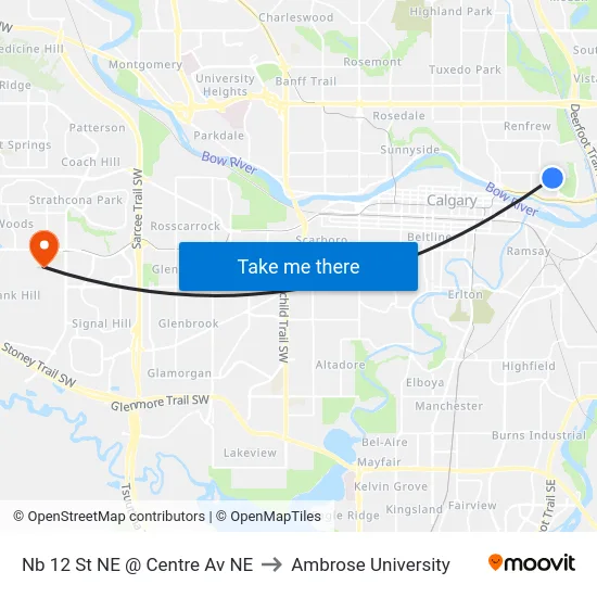 Nb 12 St NE @ Centre Av NE to Ambrose University map