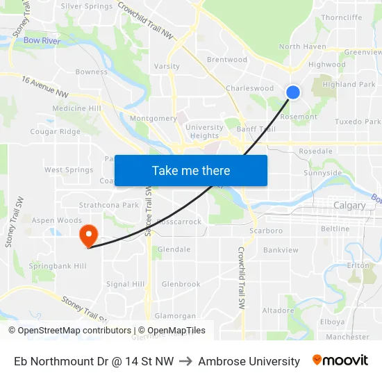 Eb Northmount Dr @ 14 St NW to Ambrose University map