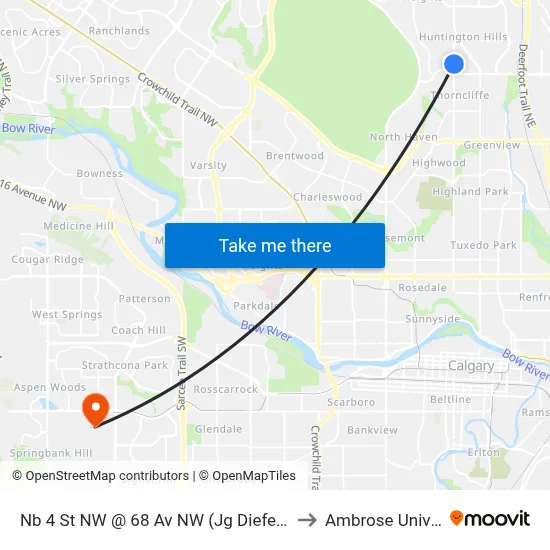 Nb 4 St NW @ 68 Av NW (Jg Diefenbaker Hs) to Ambrose University map