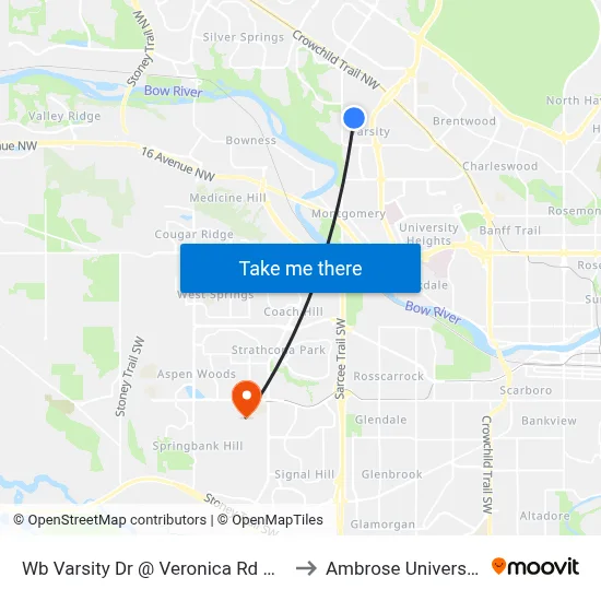 Wb Varsity Dr @ Veronica Rd NW to Ambrose University map