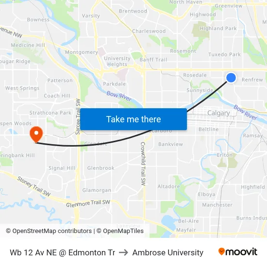 Wb 12 Av NE @ Edmonton Tr to Ambrose University map