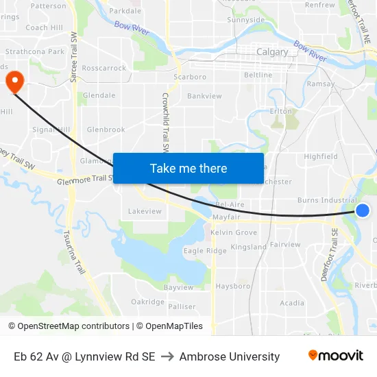 Eb 62 Av @ Lynnview Rd SE to Ambrose University map