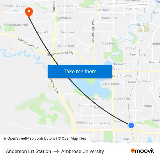 Anderson Lrt Station to Ambrose University map