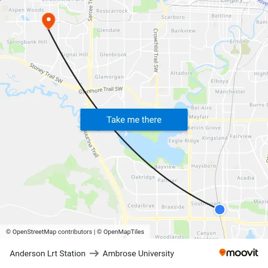 Anderson Lrt Station to Ambrose University map