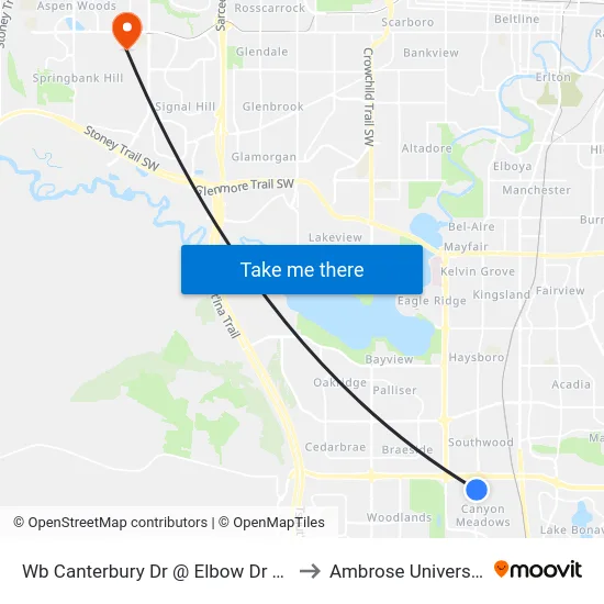 Wb Canterbury Dr @ Elbow Dr SW to Ambrose University map