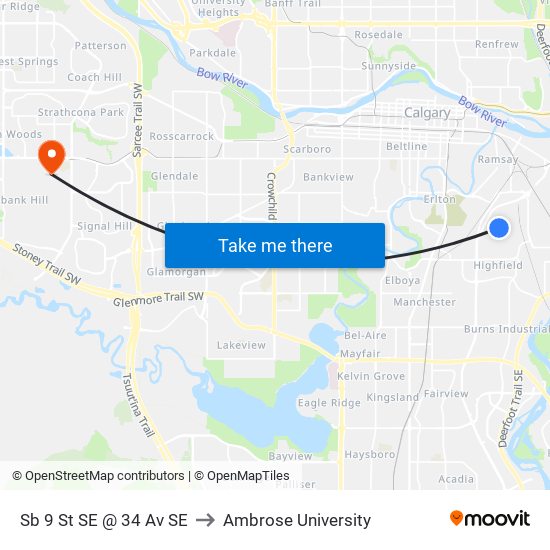 Sb 9 St SE @ 34 Av SE to Ambrose University map