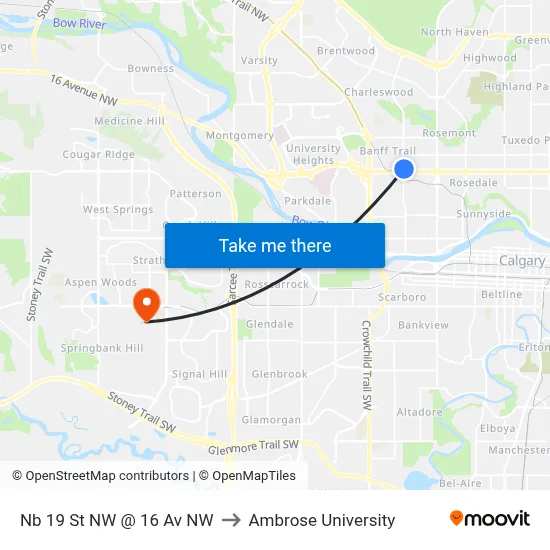 Nb 19 St NW @ 16 Av NW to Ambrose University map
