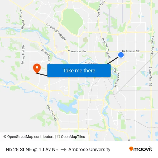 Nb 28 St NE @ 10 Av NE to Ambrose University map
