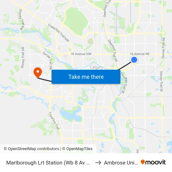 Marlborough Lrt Station (Wb 8 Av NE @ 36 St Ne) to Ambrose University map