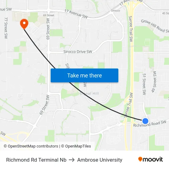Richmond Rd Terminal Nb to Ambrose University map