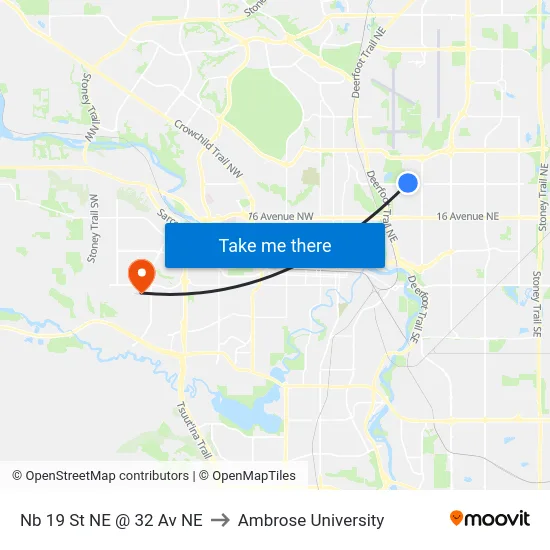 Nb 19 St NE @ 32 Av NE to Ambrose University map