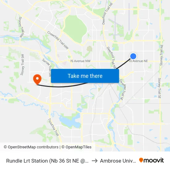 Rundle Lrt Station (Nb 36 St NE @ 25 Av Ne) to Ambrose University map