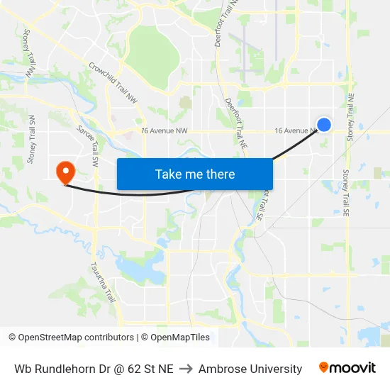 Wb Rundlehorn Dr @ 62 St NE to Ambrose University map