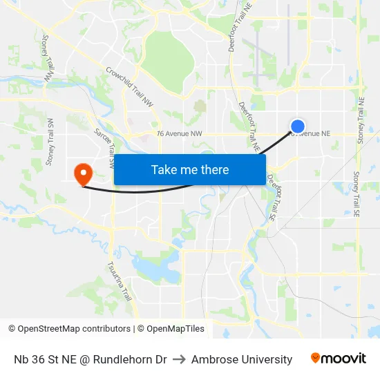 Nb 36 St NE @ Rundlehorn Dr to Ambrose University map