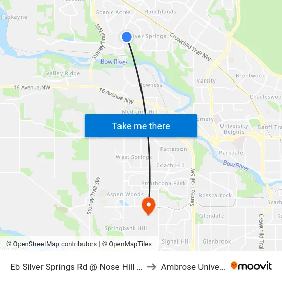 Eb Silver Springs Rd @ Nose Hill Dr NW to Ambrose University map