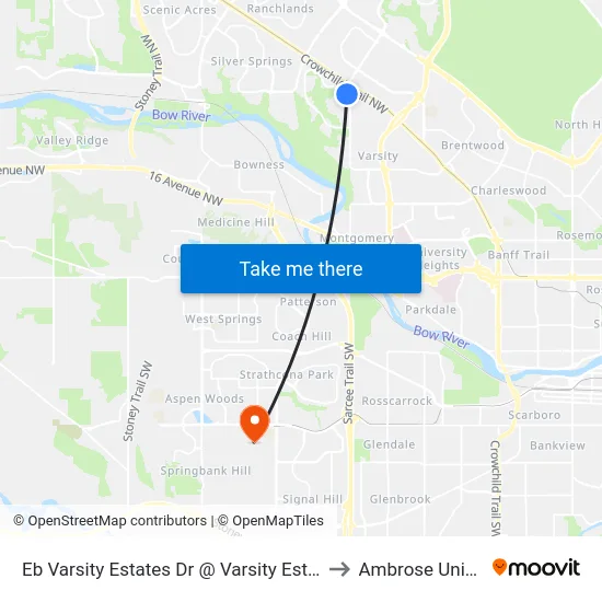 Eb Varsity Estates Dr @ Varsity Estates Rd NW to Ambrose University map