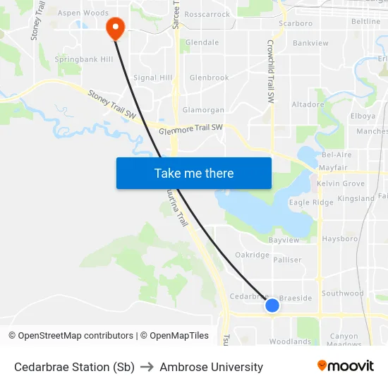Cedarbrae Station (Sb) to Ambrose University map