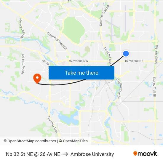 Nb 32 St NE @ 26 Av NE to Ambrose University map