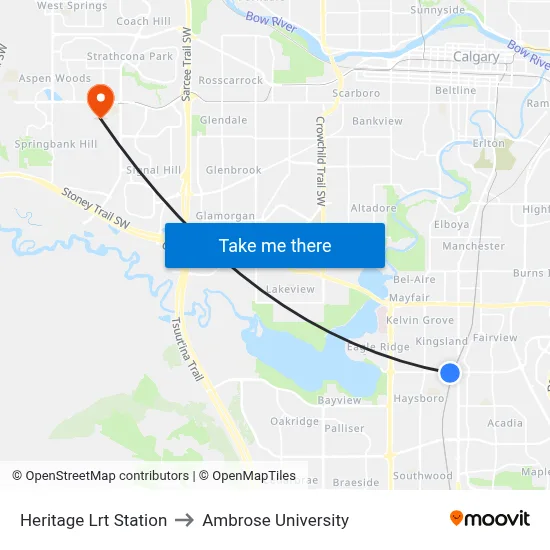 Heritage Lrt Station to Ambrose University map