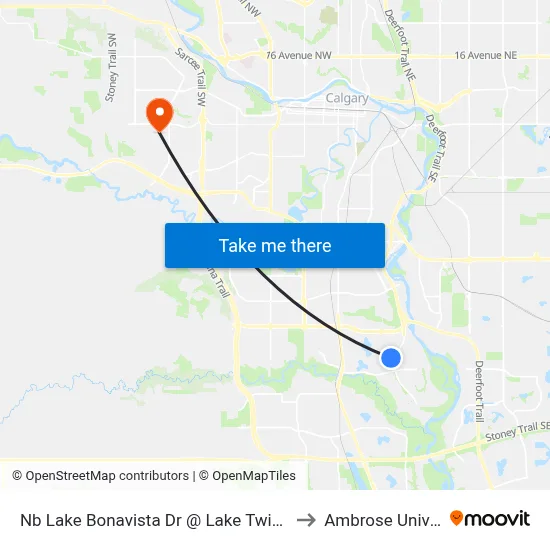 Nb Lake Bonavista Dr @ Lake Twintree Dr SE to Ambrose University map