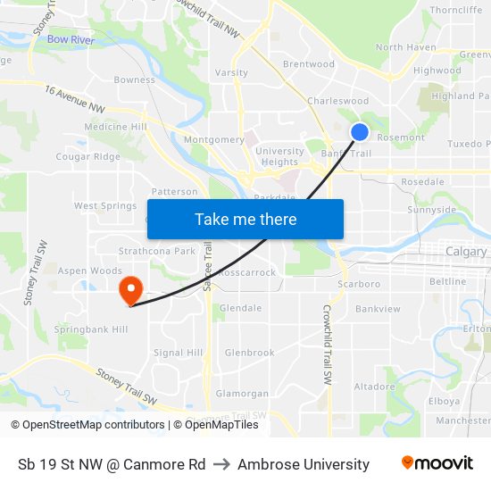 Sb 19 St NW @ Canmore Rd to Ambrose University map