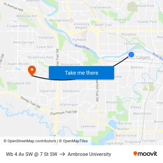 Wb 4 Av SW @ 7 St SW to Ambrose University map