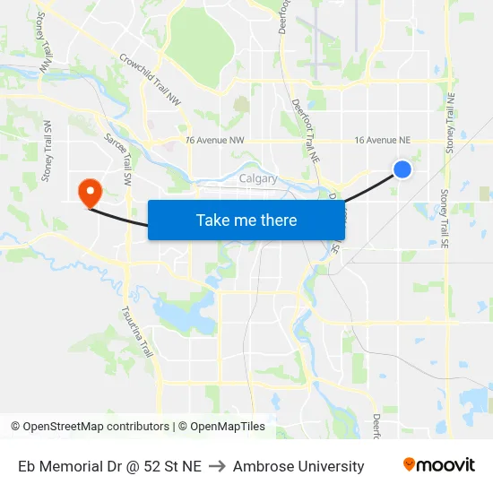 Eb Memorial Dr @ 52 St NE to Ambrose University map