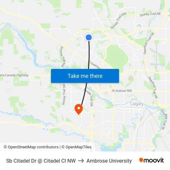 Sb Citadel Dr @ Citadel Cl NW to Ambrose University map