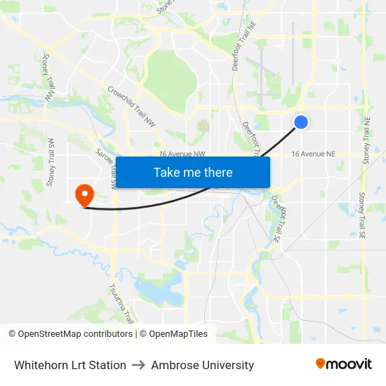 Whitehorn Lrt Station to Ambrose University map