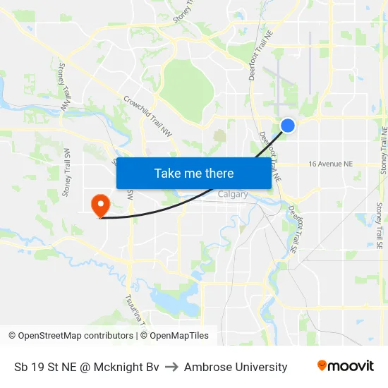 Sb 19 St NE @ Mcknight Bv to Ambrose University map
