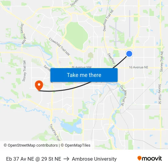 Eb 37 Av NE @ 29 St NE to Ambrose University map