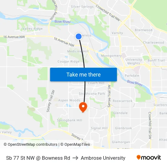 Sb 77 St NW @ Bowness Rd to Ambrose University map