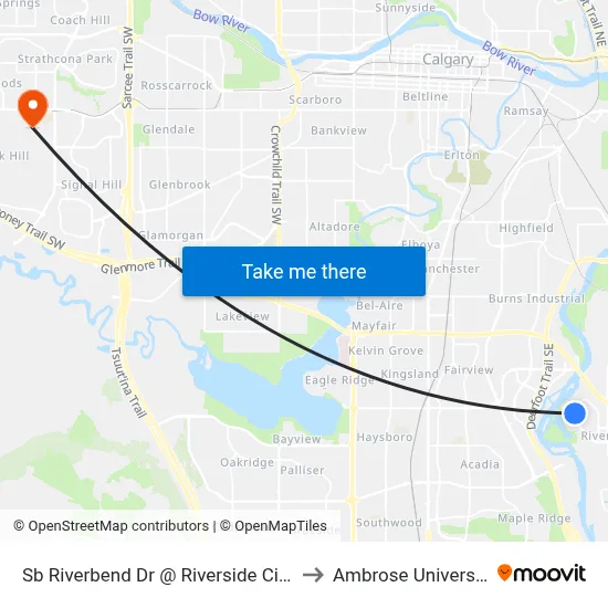 Sb Riverbend Dr @ Riverside Ci SE to Ambrose University map