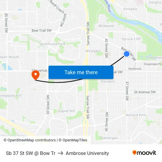 Sb 37 St SW @ Bow Tr to Ambrose University map