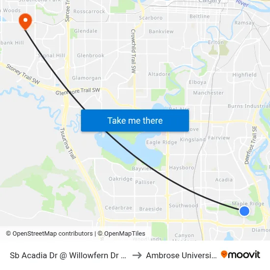 Sb Acadia Dr @ Willowfern Dr SE to Ambrose University map
