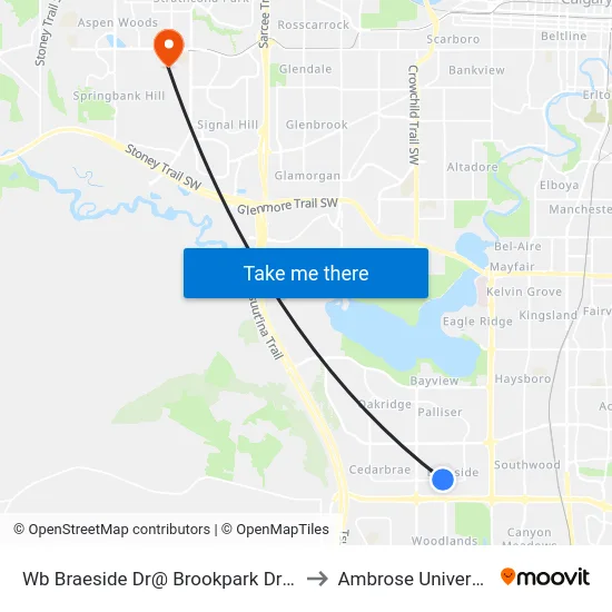 Wb Braeside Dr@ Brookpark Dr SW to Ambrose University map