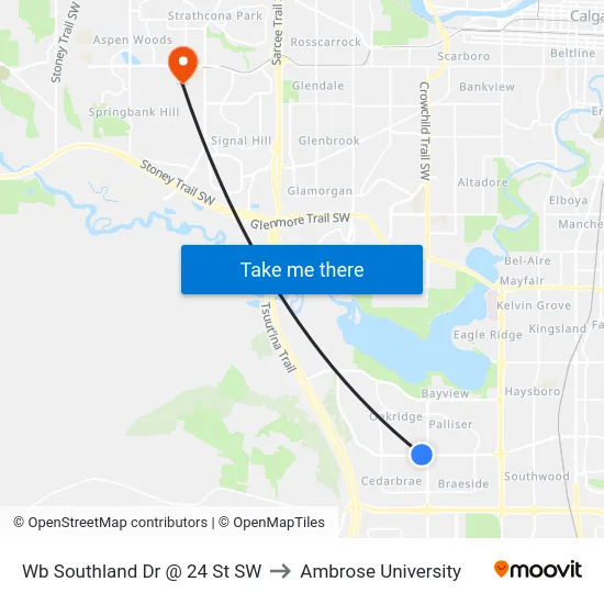 Wb Southland Dr @ 24 St SW to Ambrose University map