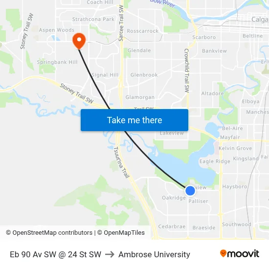 Eb 90 Av SW @ 24 St SW to Ambrose University map