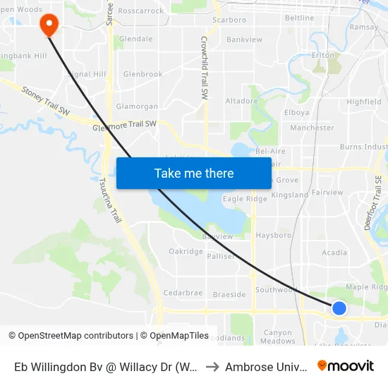Eb Willingdon Bv @  Willacy Dr (W. Leg) SE to Ambrose University map