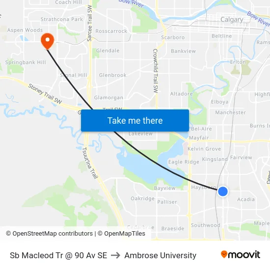 Sb Macleod Tr @ 90 Av SE to Ambrose University map