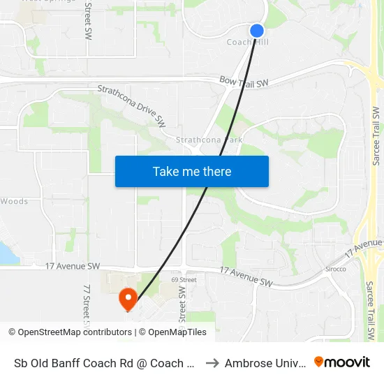 Sb  Old Banff Coach Rd @ Coach Hill Rd SW to Ambrose University map