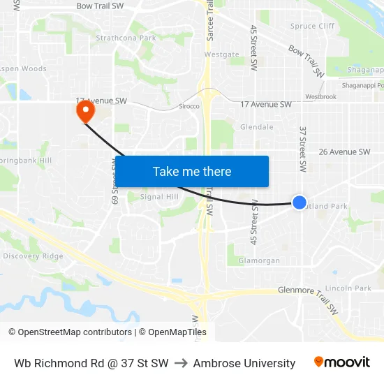 Wb Richmond Rd @ 37 St SW to Ambrose University map