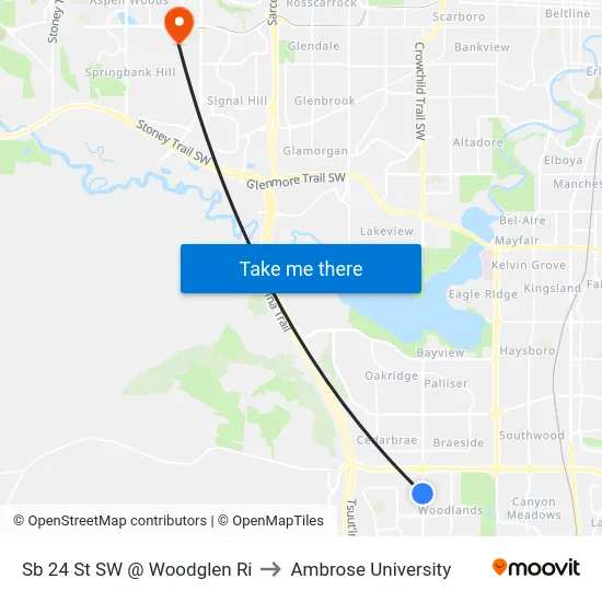 Sb 24 St SW @ Woodglen Ri to Ambrose University map
